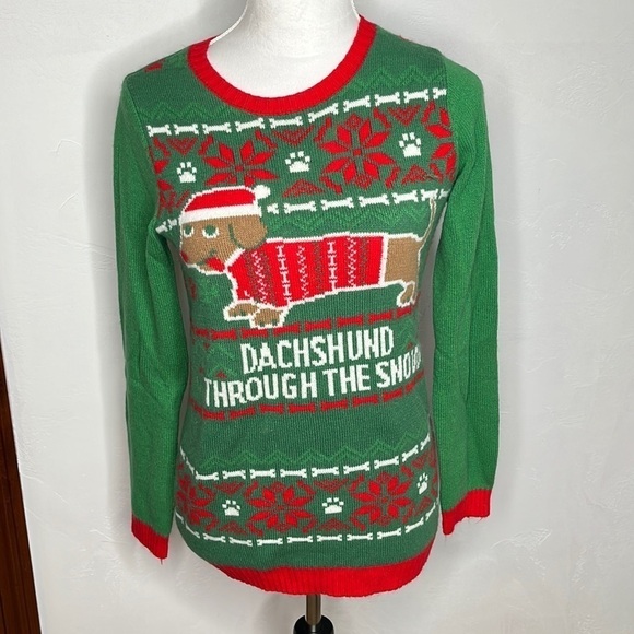 Dashund through the snow Ugly Christmas Sweater Sz small - Picture 1 of 6
